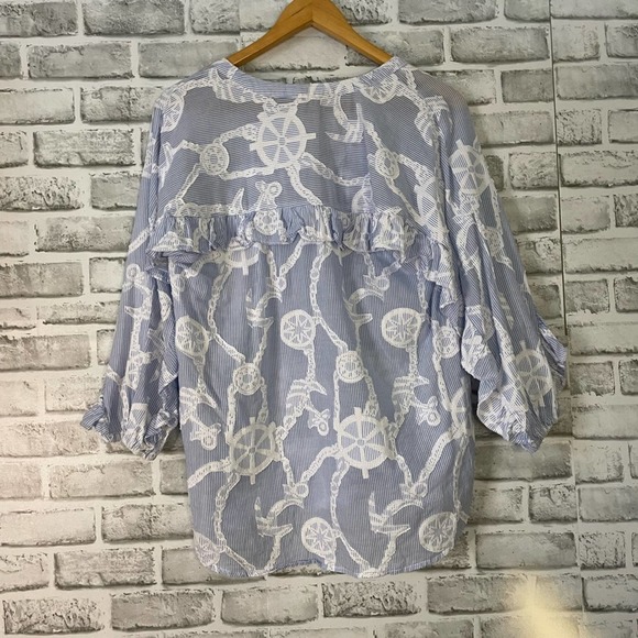 Democracy Blue White Anchor Nautical Popover Size Small S - Picture 8 of 10